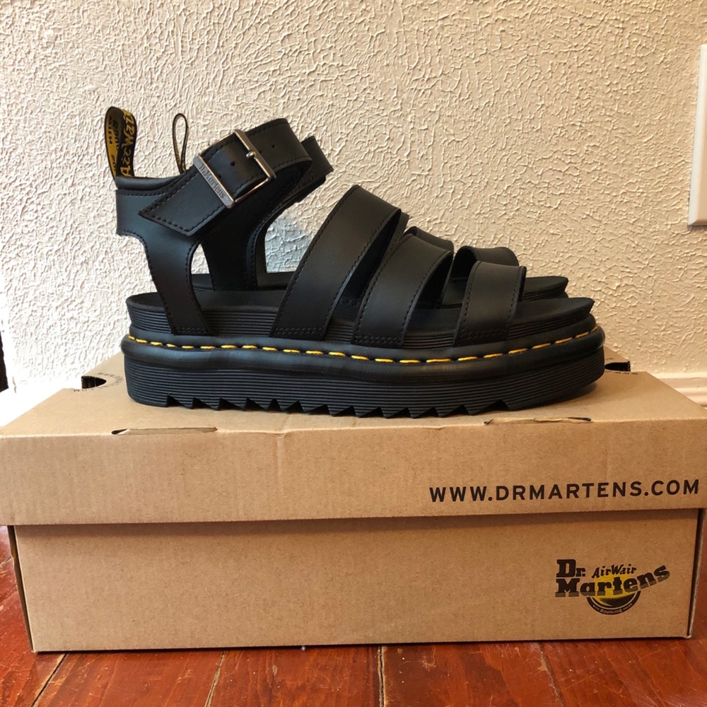 Dr. Martens Black Hydro Leather Blaire Sandals